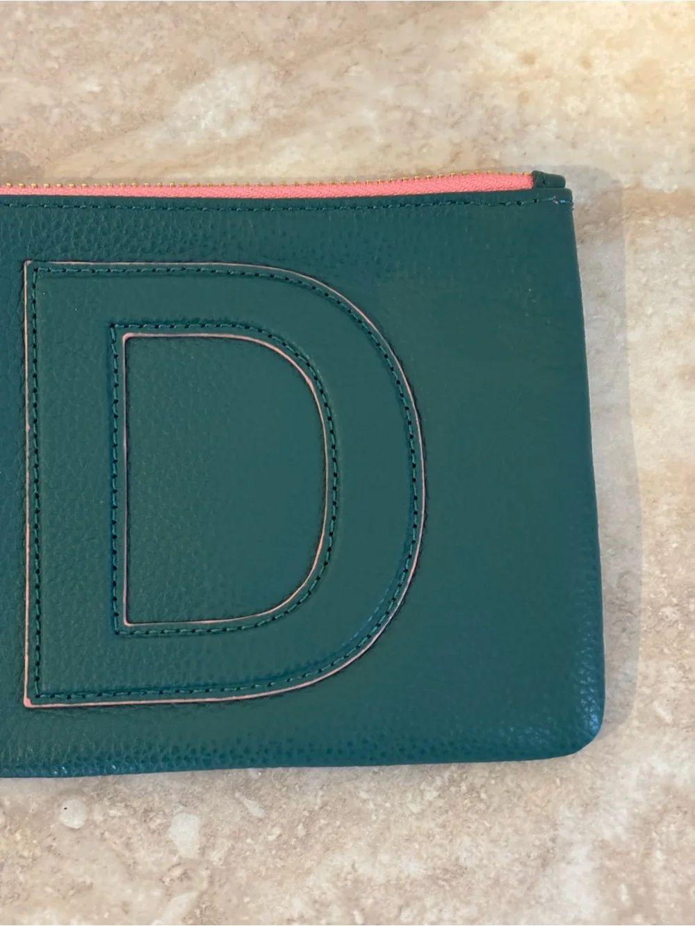 Mark & Graham “D” Teal Leather Tassel Zip Pouch